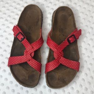 Birkenstock Birki’s Red Polka Dot Sandals 39 8-8.5